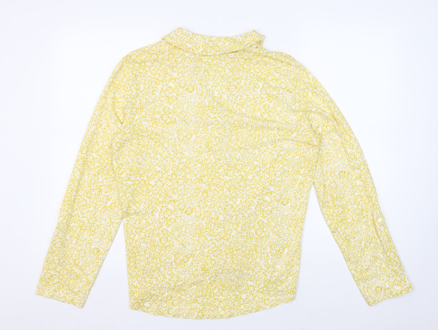 White Stuff Women's Yellow Floral Button-Up Shirt Size 14