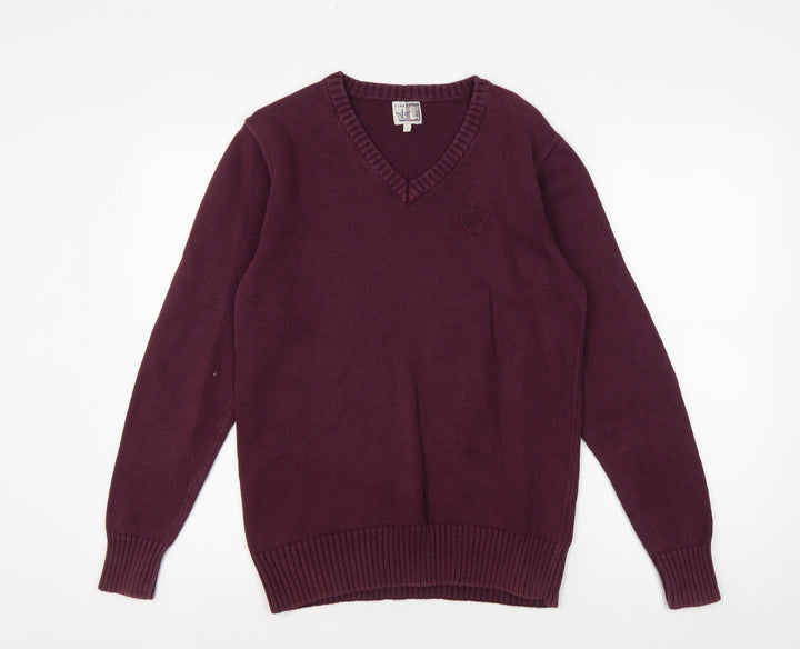 Firetrap Men's Red V-Neck Cotton Pullover Jumper S