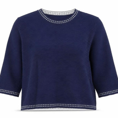 Eastex Women's Blue Striped Jersey Top - Size 12, 3/4 Sleeve