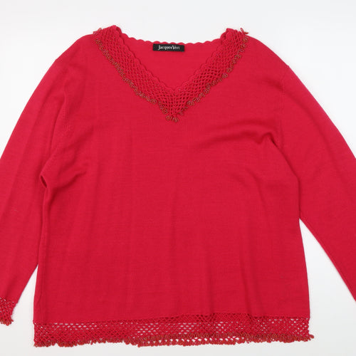 Jacques Vert Women's Red XL V-Neck Beaded Pullover