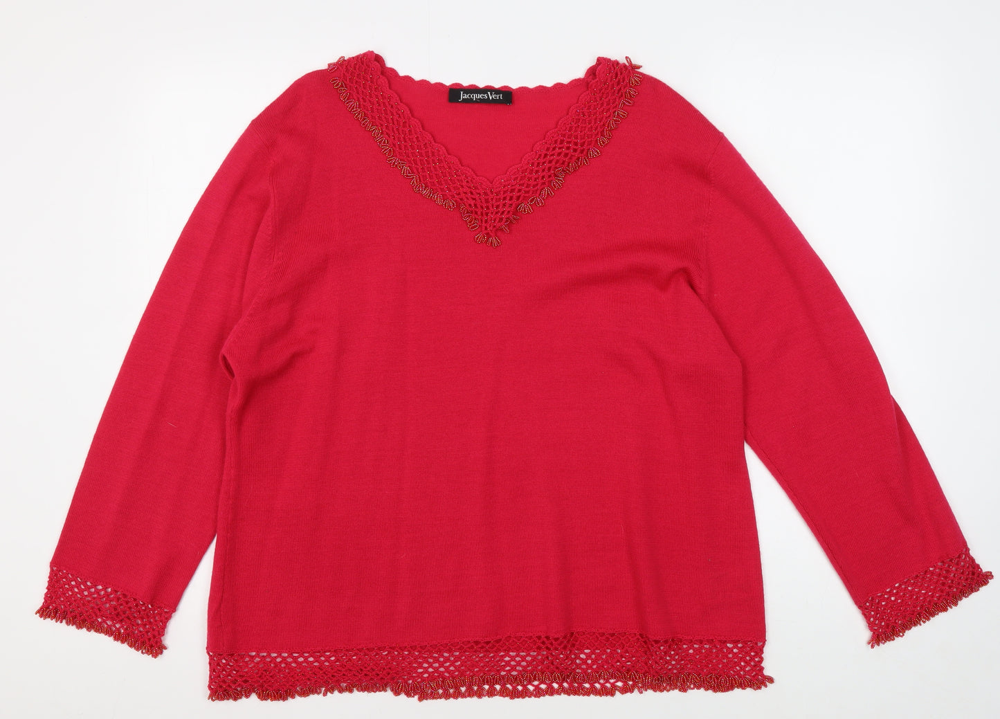 Jacques Vert Women's Red XL V-Neck Beaded Pullover