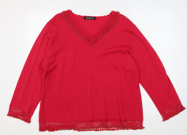 Jacques Vert Women's Red XL V-Neck Beaded Pullover