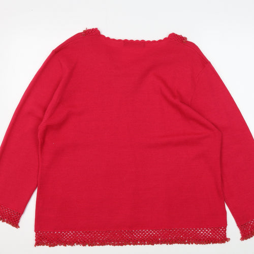 Jacques Vert Women's Red XL V-Neck Beaded Pullover