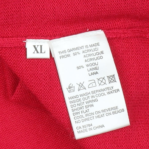 Jacques Vert Women's Red XL V-Neck Beaded Pullover