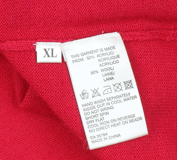 Jacques Vert Women's Red XL V-Neck Beaded Pullover