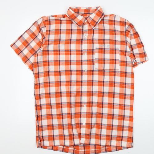 Regatta Men's Orange Plaid Button-Up Short Sleeve Shirt L