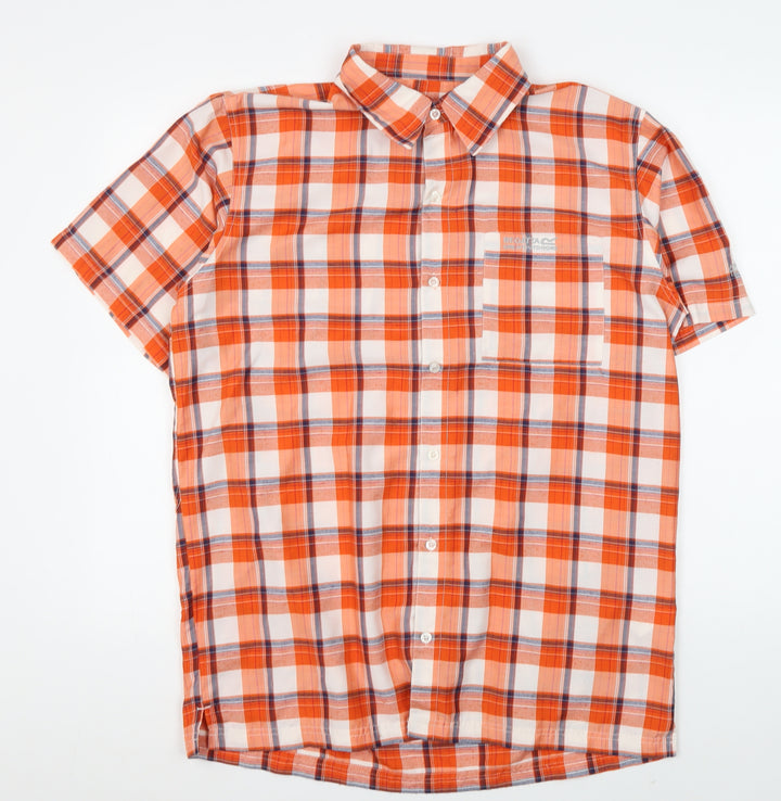 Regatta Men's Orange Plaid Button-Up Short Sleeve Shirt L