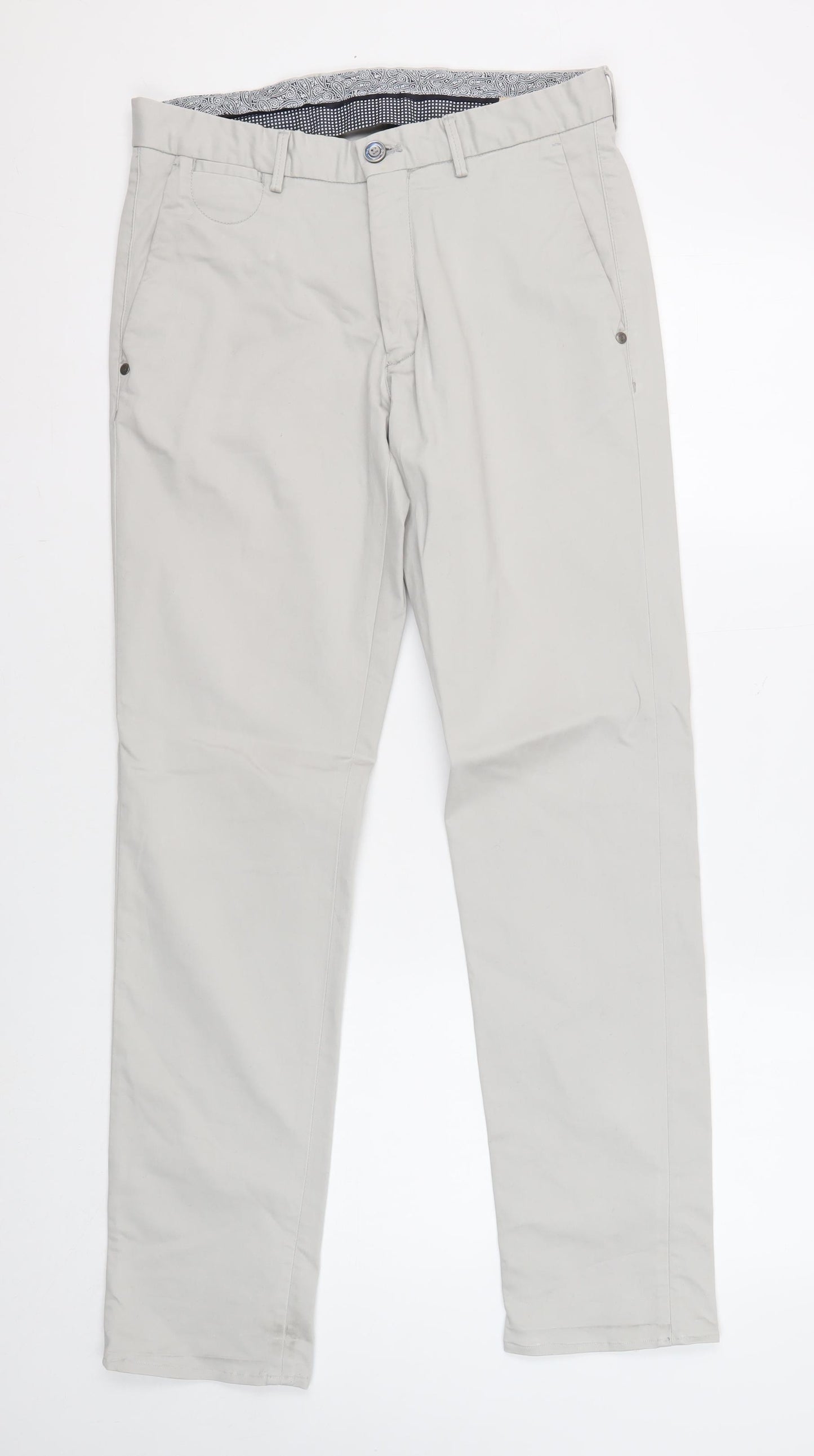Massimo Dutti Men's Grey Chino Trousers, Size 38
