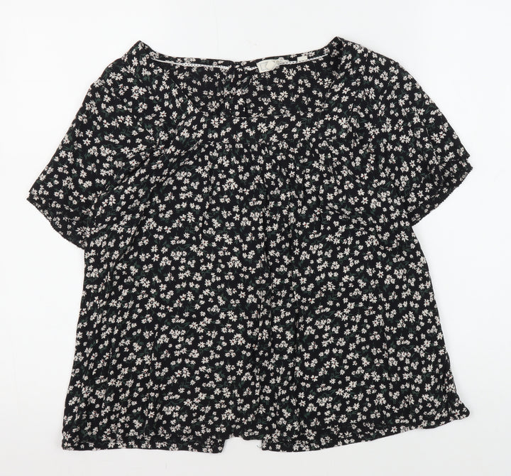 Fat Face Women's Black Floral Blouse Size 8 Tunic Style