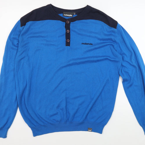 McKenzie Men's Blue Henley Jumper, L, Casual Style