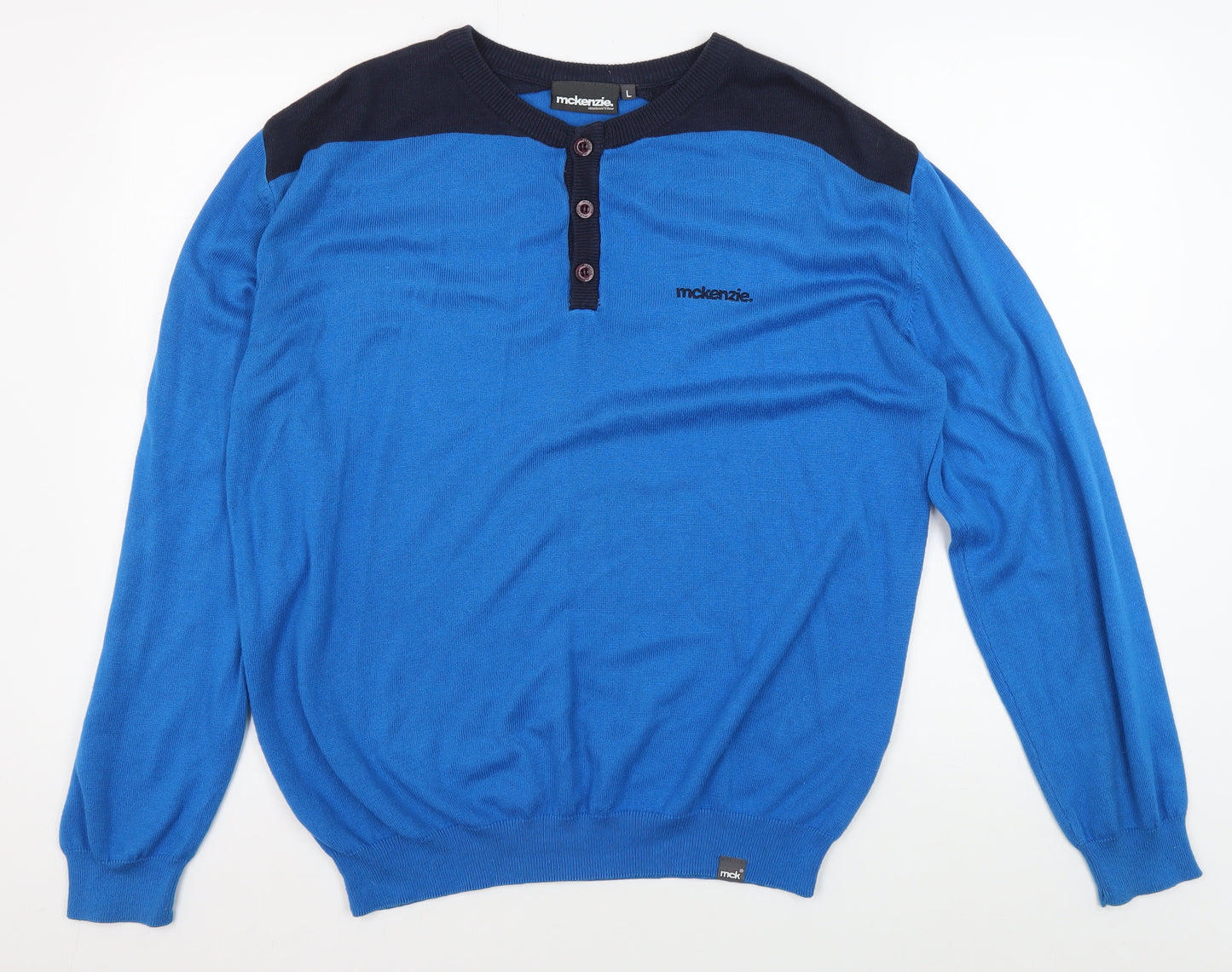 McKenzie Men's Blue Henley Jumper, L, Casual Style