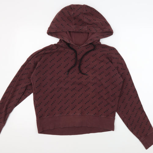 DKNY Women's Brown Logo Pullover Hoodie XS