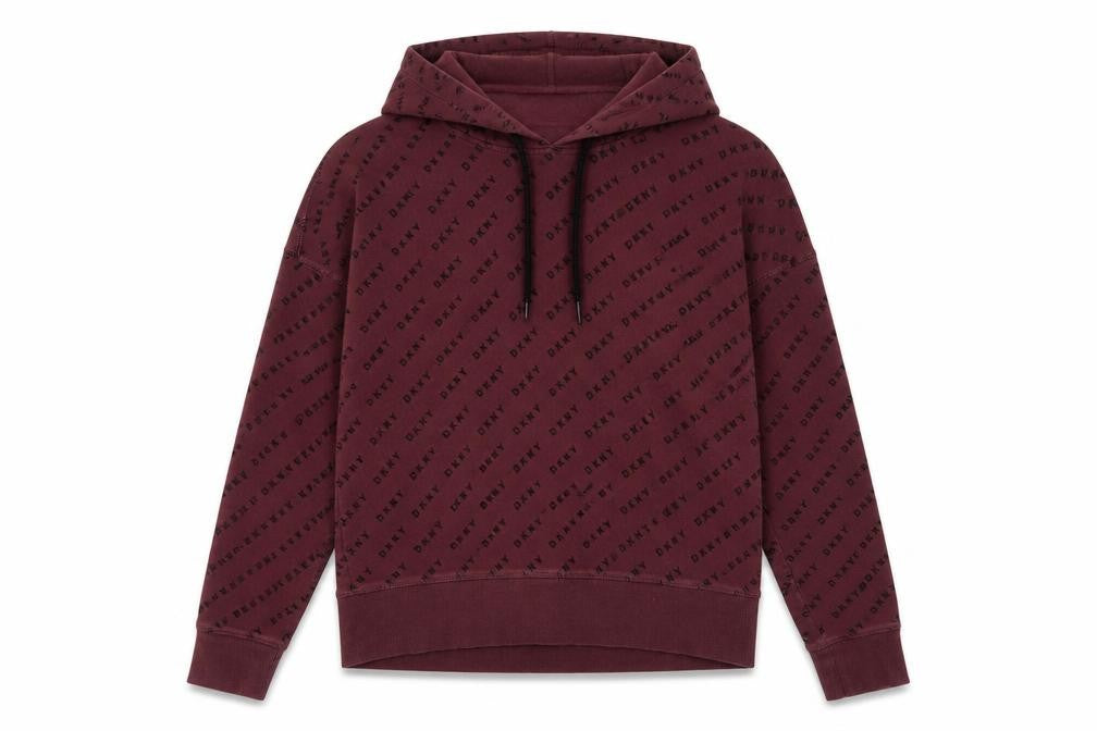 Front view of DKNY Women's Brown Logo Pullover Hoodie XS