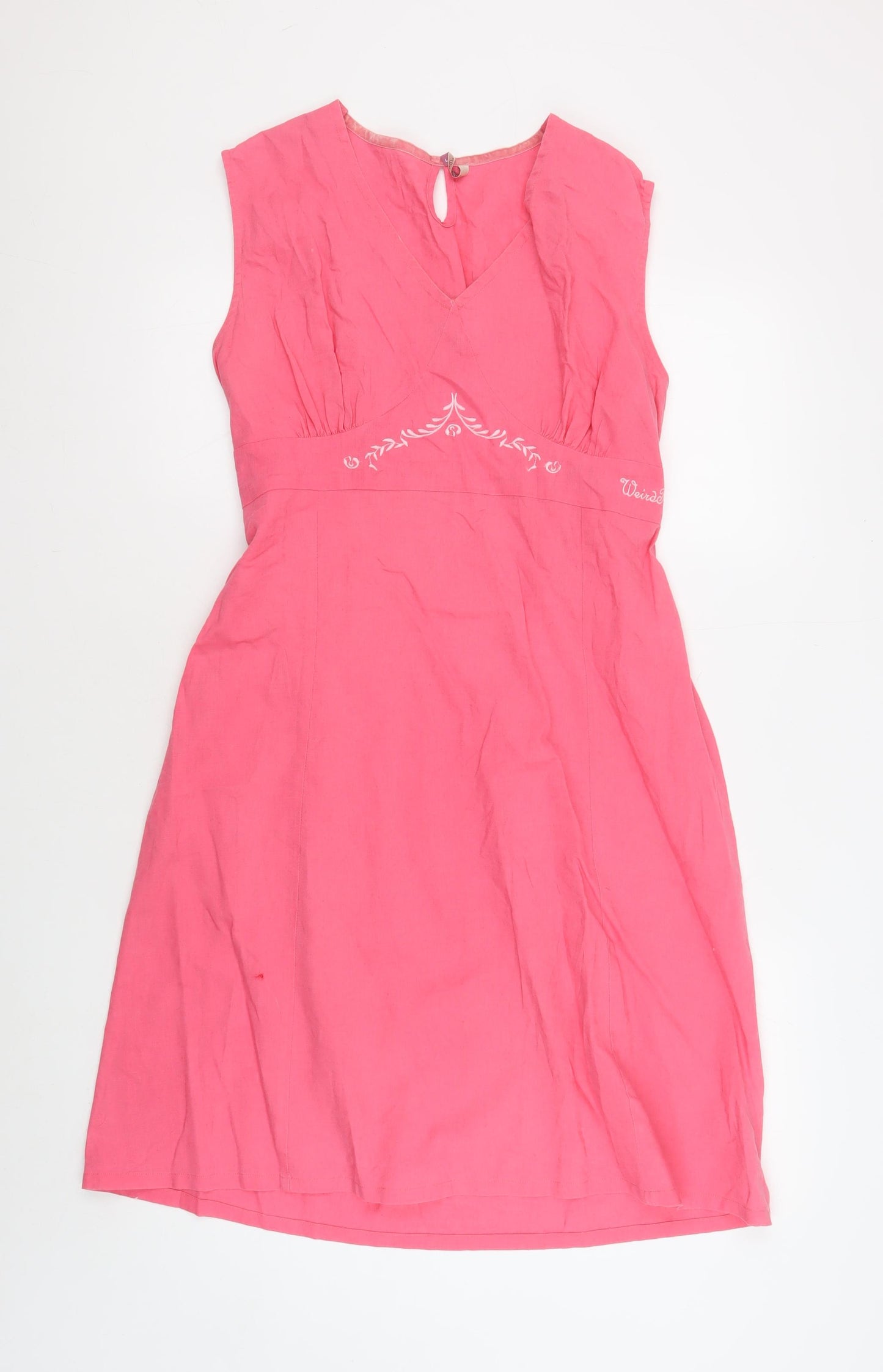 Weird Fish Women's Pink Linen Sleeveless Dress L