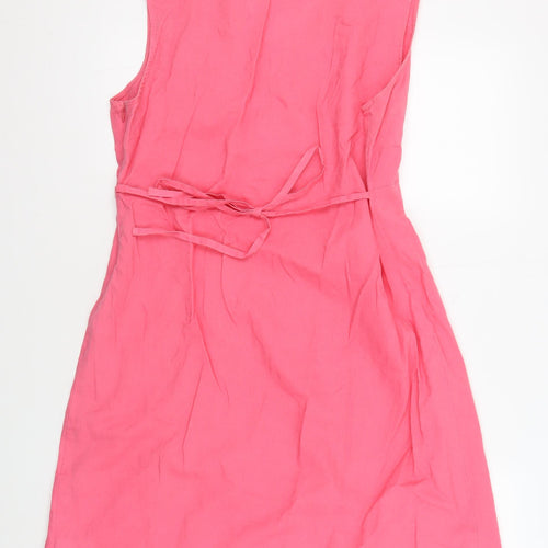 Weird Fish Women's Pink Linen Sleeveless Dress L