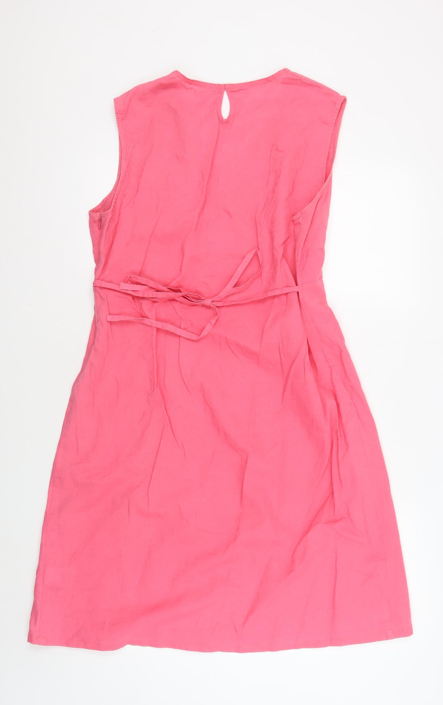 Weird Fish Women's Pink Linen Sleeveless Dress L