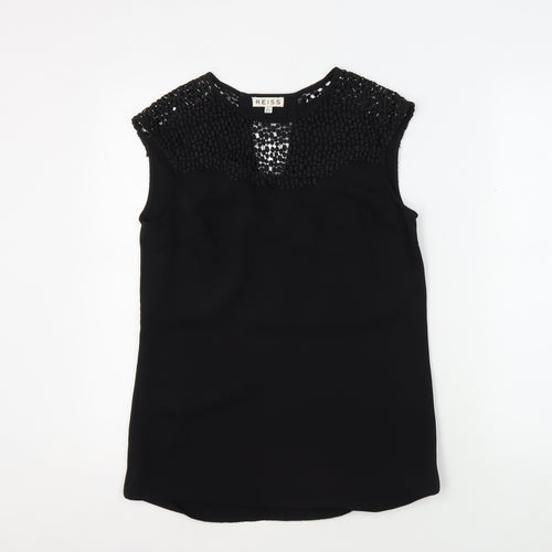 Reiss Women's Black Embroidered Sleeveless Blouse Size 4