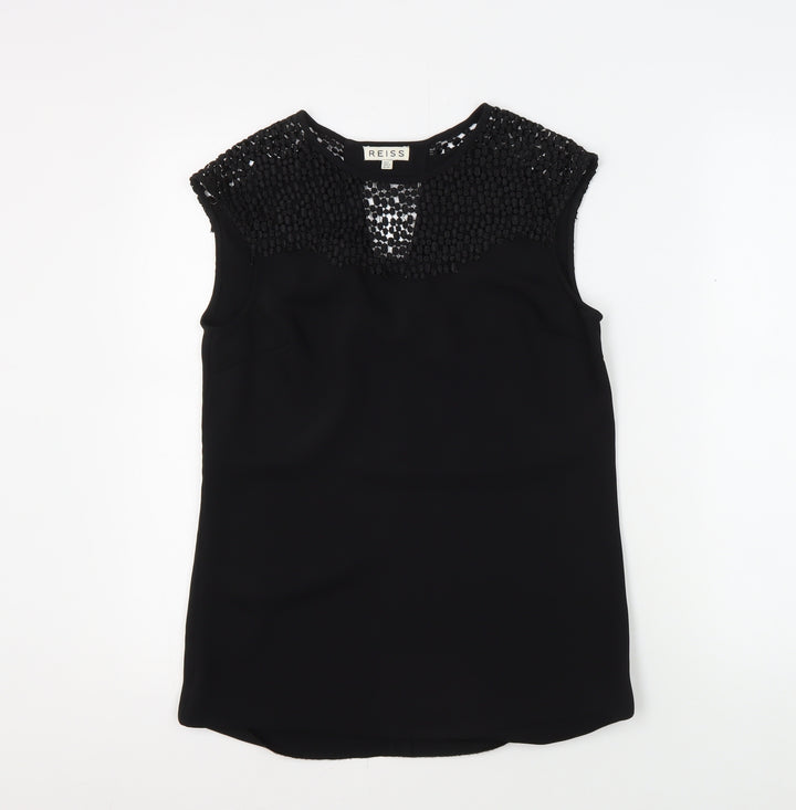 Reiss Women's Black Embroidered Sleeveless Blouse Size 4