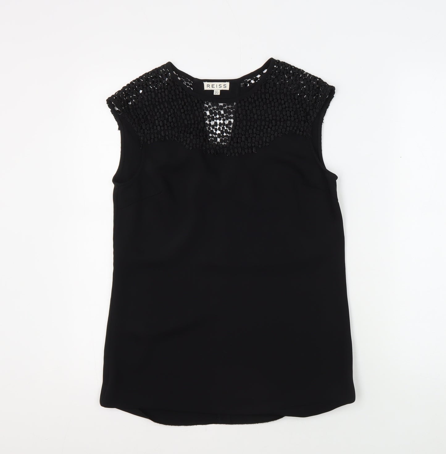 Reiss Women's Black Embroidered Sleeveless Blouse Size 4