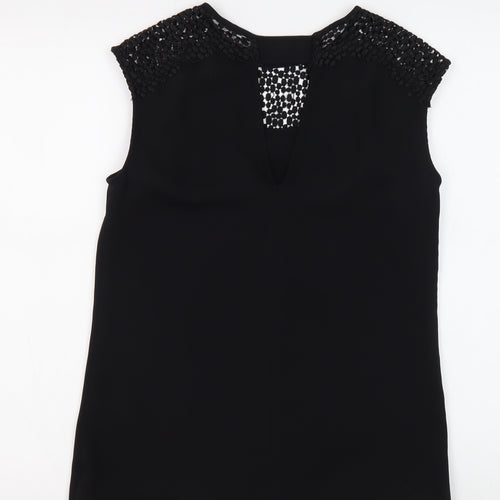 Reiss Women's Black Embroidered Sleeveless Blouse Size 4