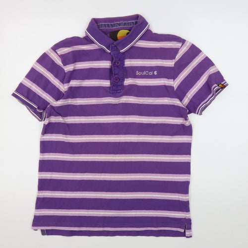 SoulCal Men's Purple Striped Polo, M, Casual Summer Top