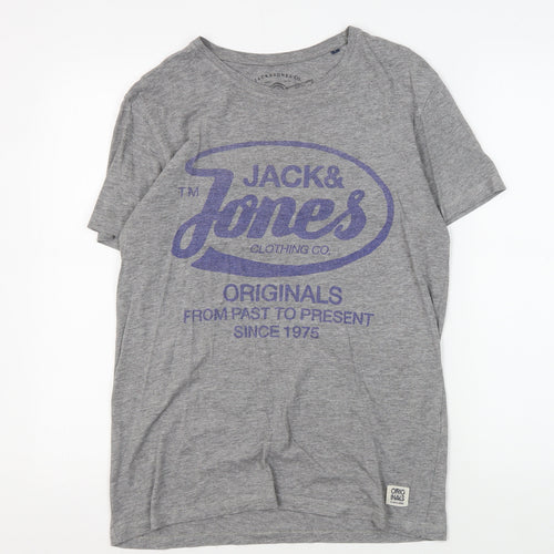 Jack & Jones Men's Grey Graphic Print T-Shirt, Size S