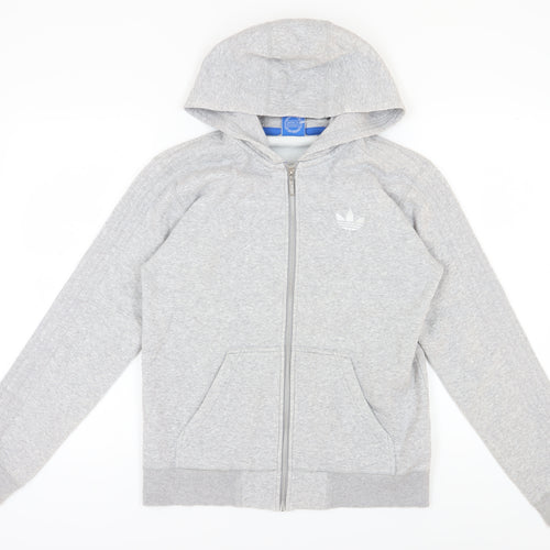 Adidas Men's Grey Full Zip Hoodie, S, Logo Accent