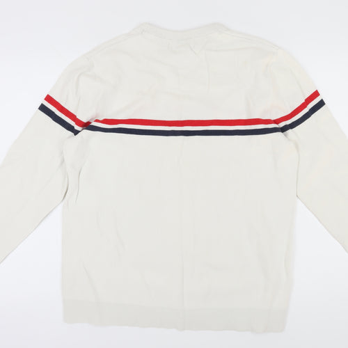 H&M Men's White Pullover Jumper, Size L, Cotton Crew Neck