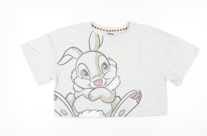 Disney Women's Grey Cropped Cartoon T-Shirt - Size S