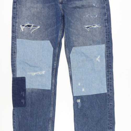 River Island Men's Blue Straight Jeans Distressed 32R