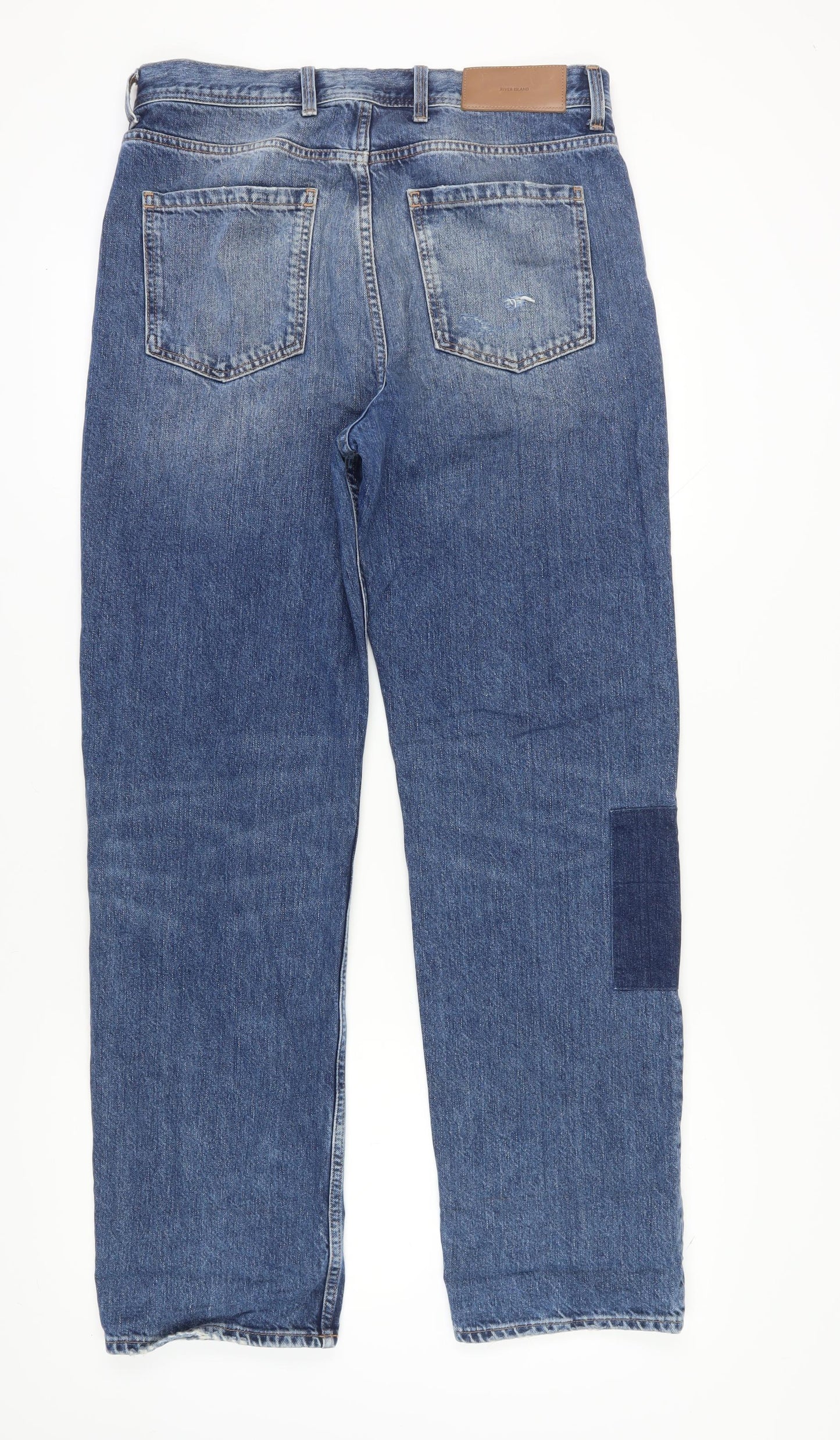 River Island Men's Blue Straight Jeans Distressed 32R