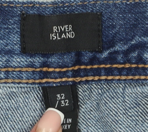 River Island Men's Blue Straight Jeans Distressed 32R