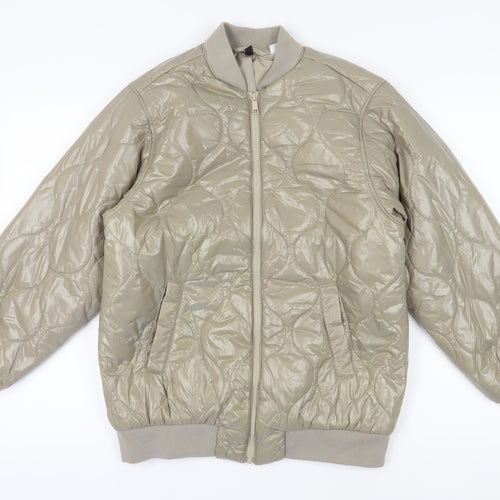 H&M Women's Beige Bomber Jacket XS - Quilted Zip Casual