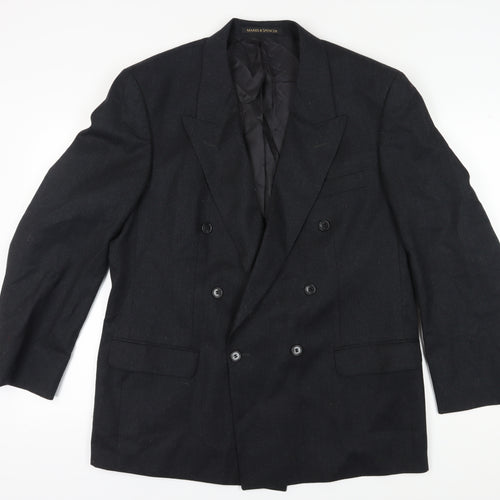 Marks and Spencer Men's Black Double-Breasted Wool Blazer 44R