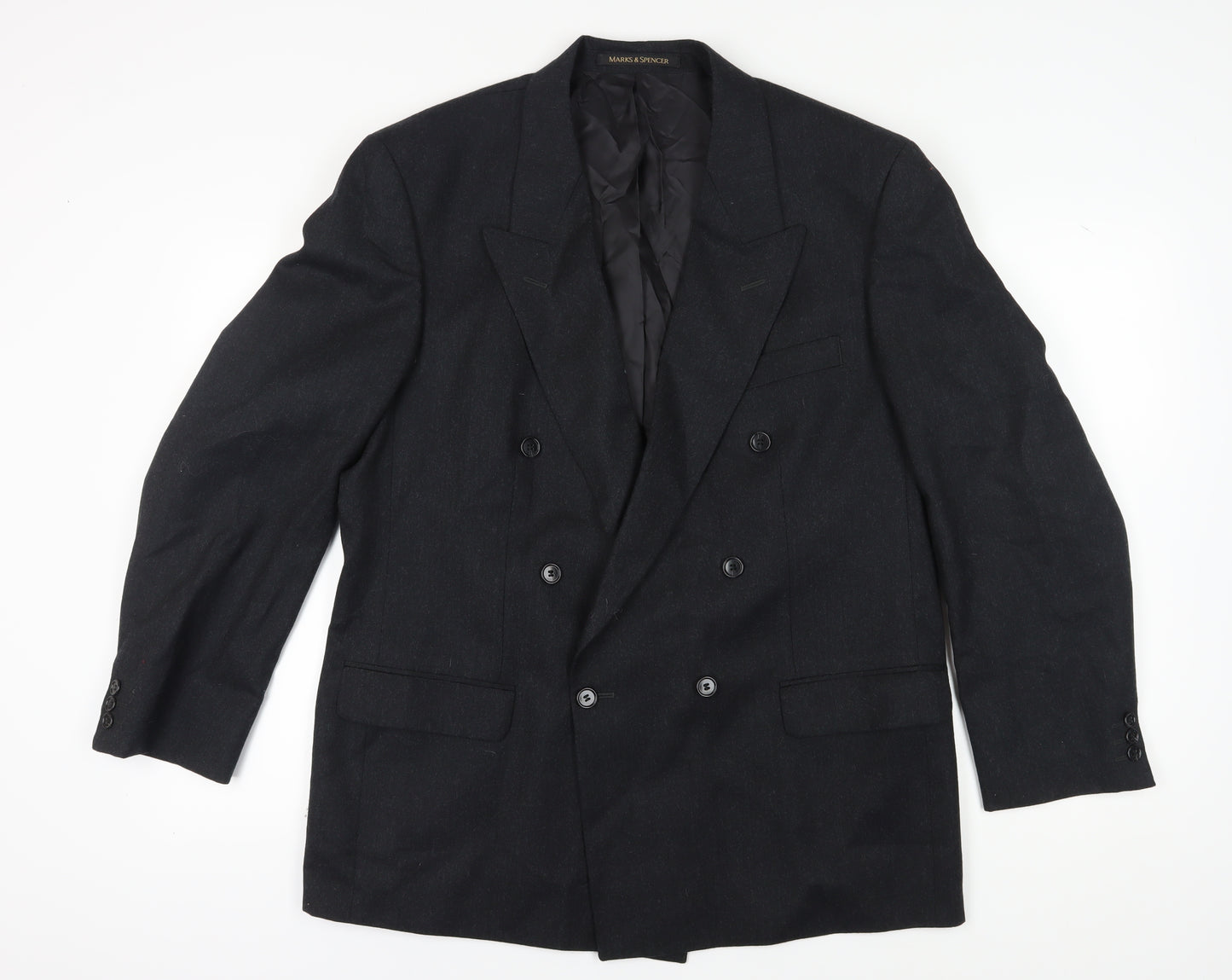 Marks and Spencer Men's Black Double-Breasted Wool Blazer 44R