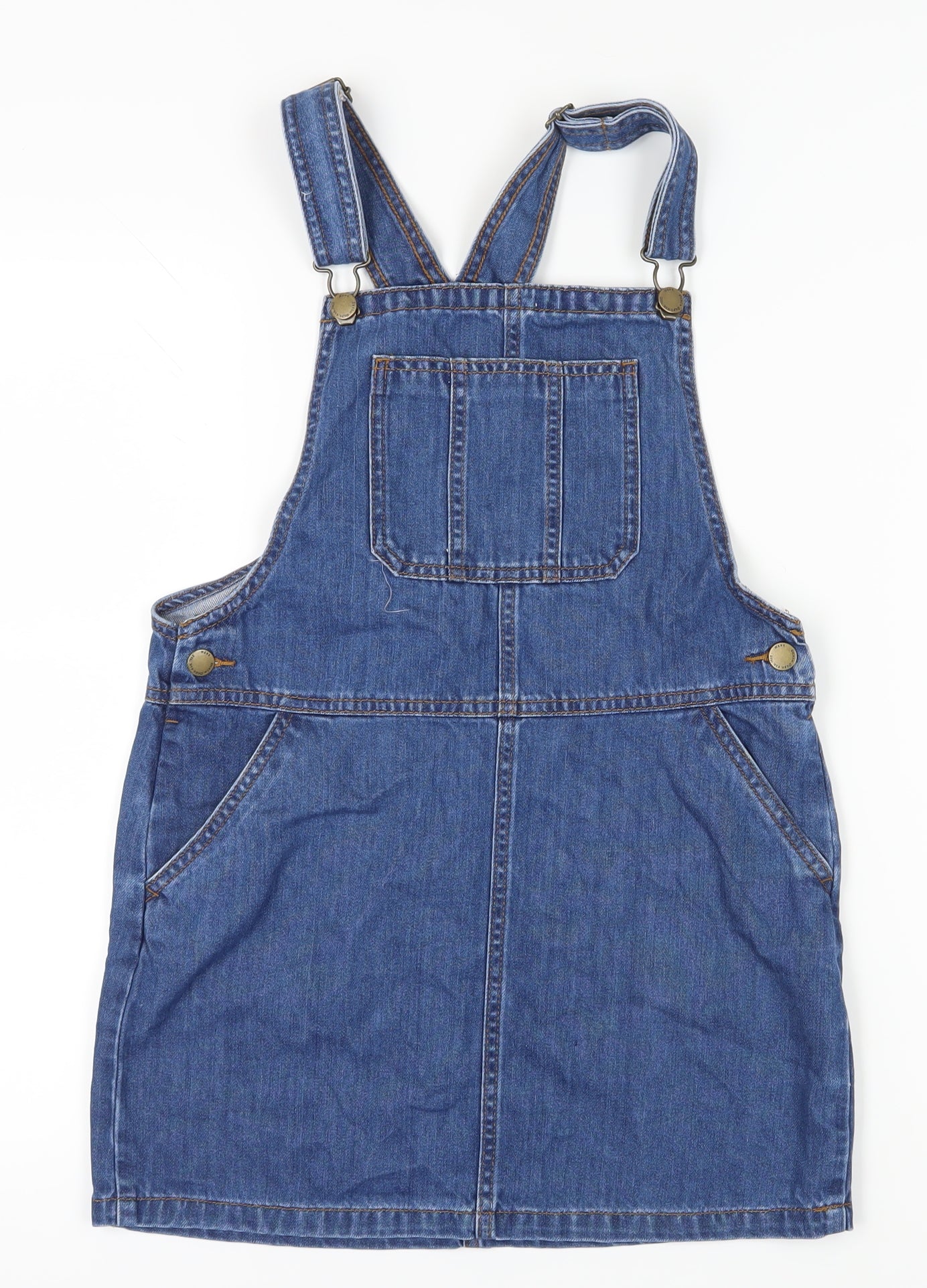 Next Girls Blue Denim Dungaree Dress, 11 Years, Casual, Pockets