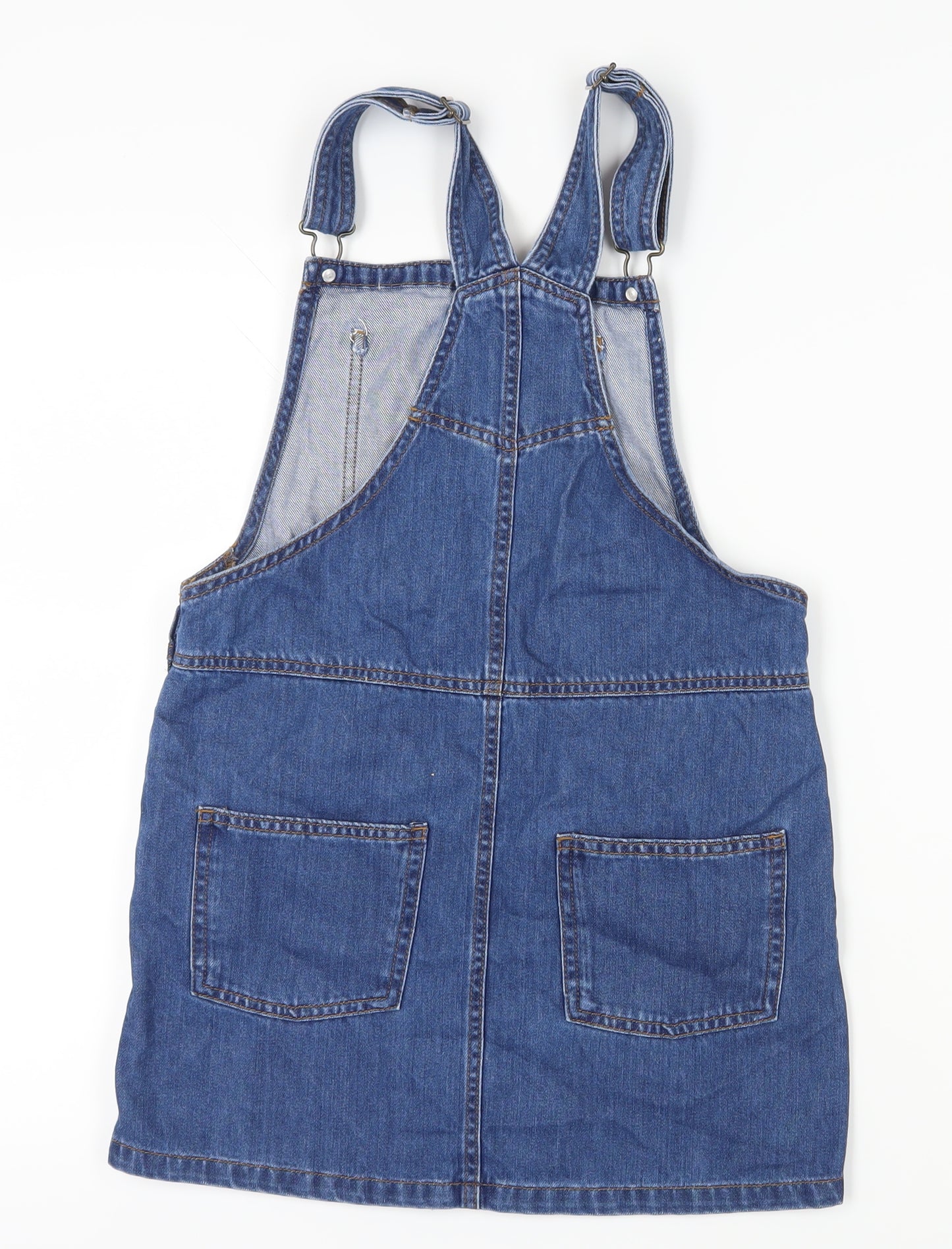 Next Girls Blue Denim Dungaree Dress, 11 Years, Casual, Pockets