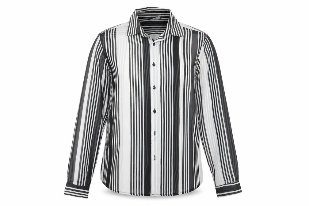 Front view of Reclaimed Vintage unisex black striped button-up shirt s