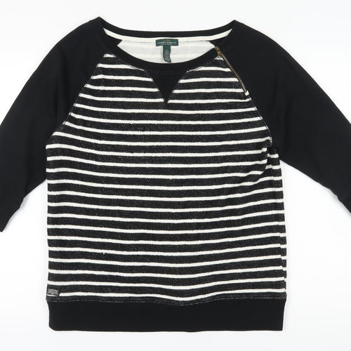 Lauren Jeans Co. Women's Black Striped Pullover Sweatshirt L