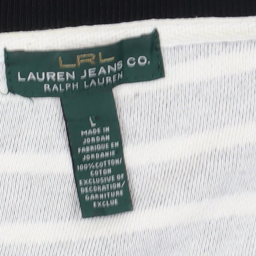 Lauren Jeans Co. Women's Black Striped Pullover Sweatshirt L
