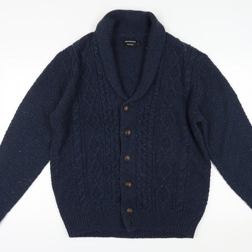 Greenwoods Men's Blue Wool Cardigan - Size L