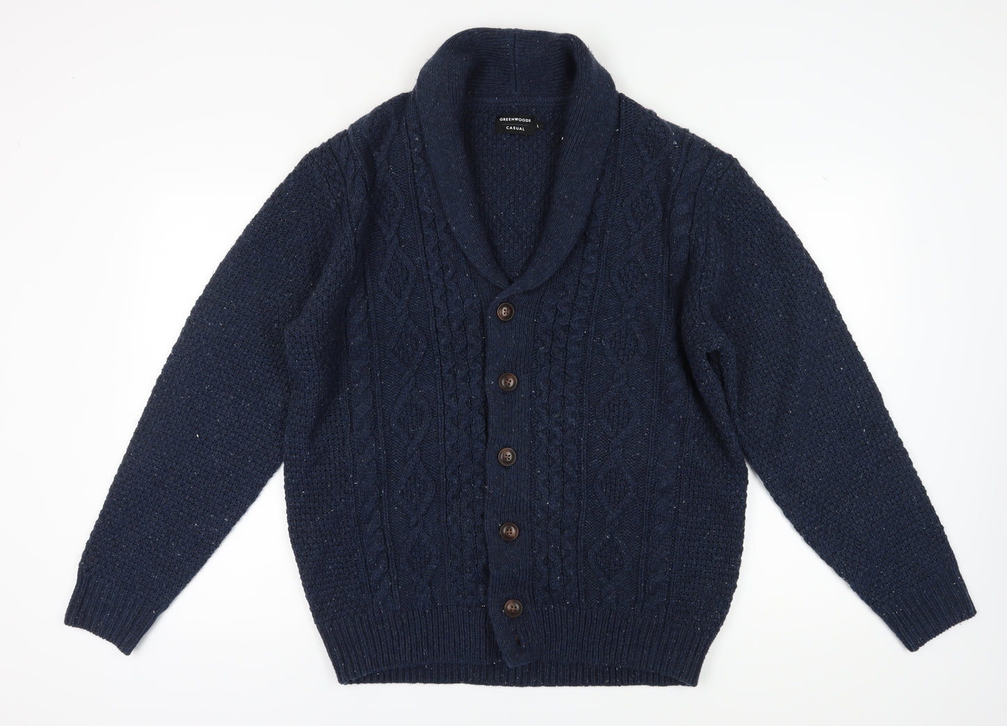 Greenwoods Men's Blue Wool Cardigan - Size L