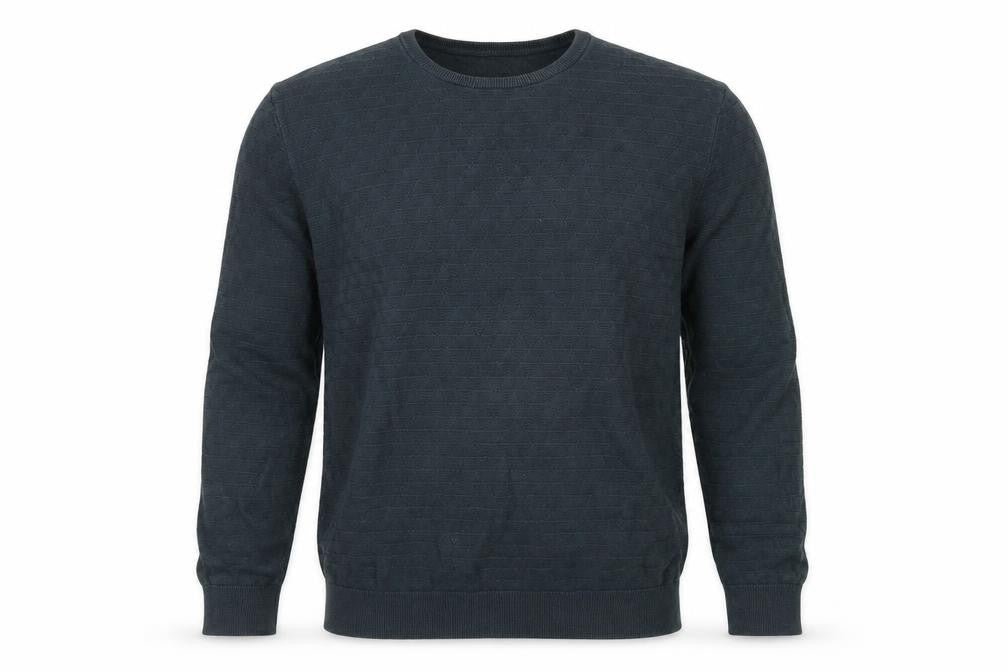 Front view of Linea Men's Blue Cotton Cable-Knit Pullover, size L