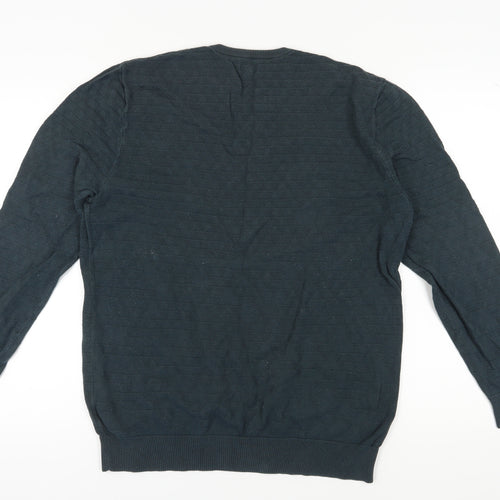 Linea Men's Blue Cotton Cable-Knit Pullover, Size L