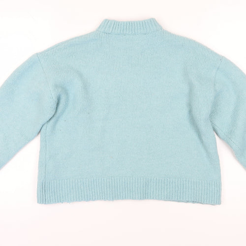 Zara Women's Blue Mock Neck Wool Blend Pullover
