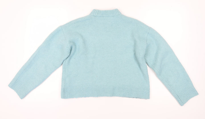 Zara Women's Blue Mock Neck Wool Blend Pullover