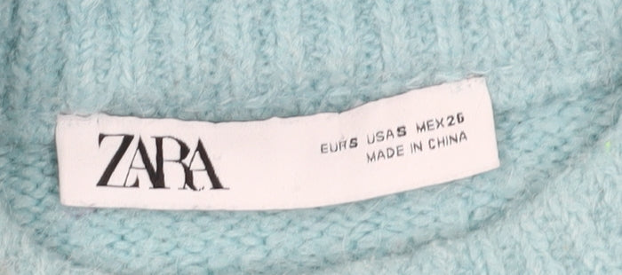 Zara Women's Blue Mock Neck Wool Blend Pullover