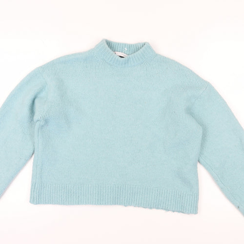 Zara Women's Blue Mock Neck Wool Blend Pullover