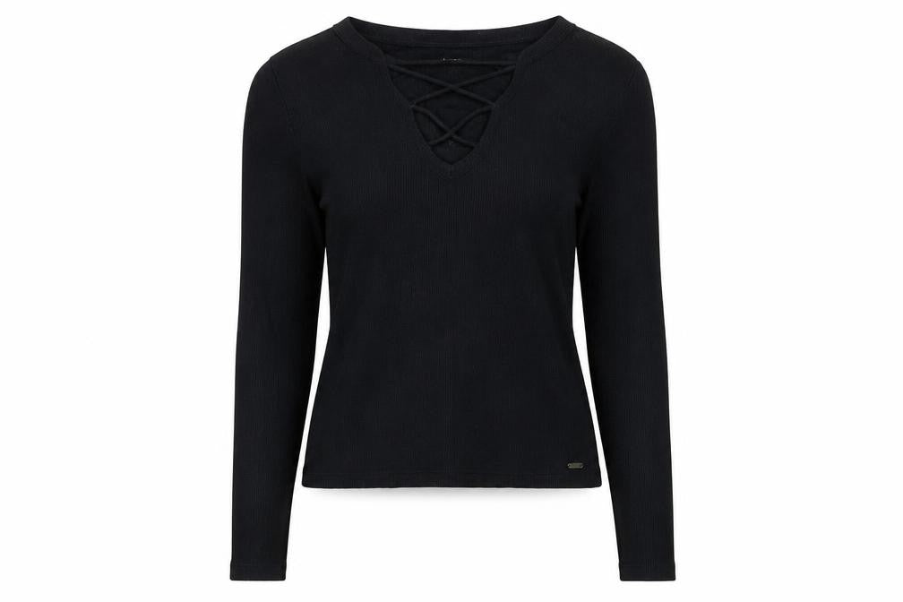 Front view of Hollister Women's Black Long Sleeve Top S