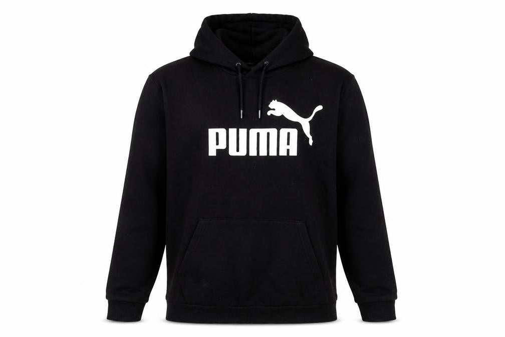 Front view of Puma Men's Black Pullover Hoodie, L, Logo Style